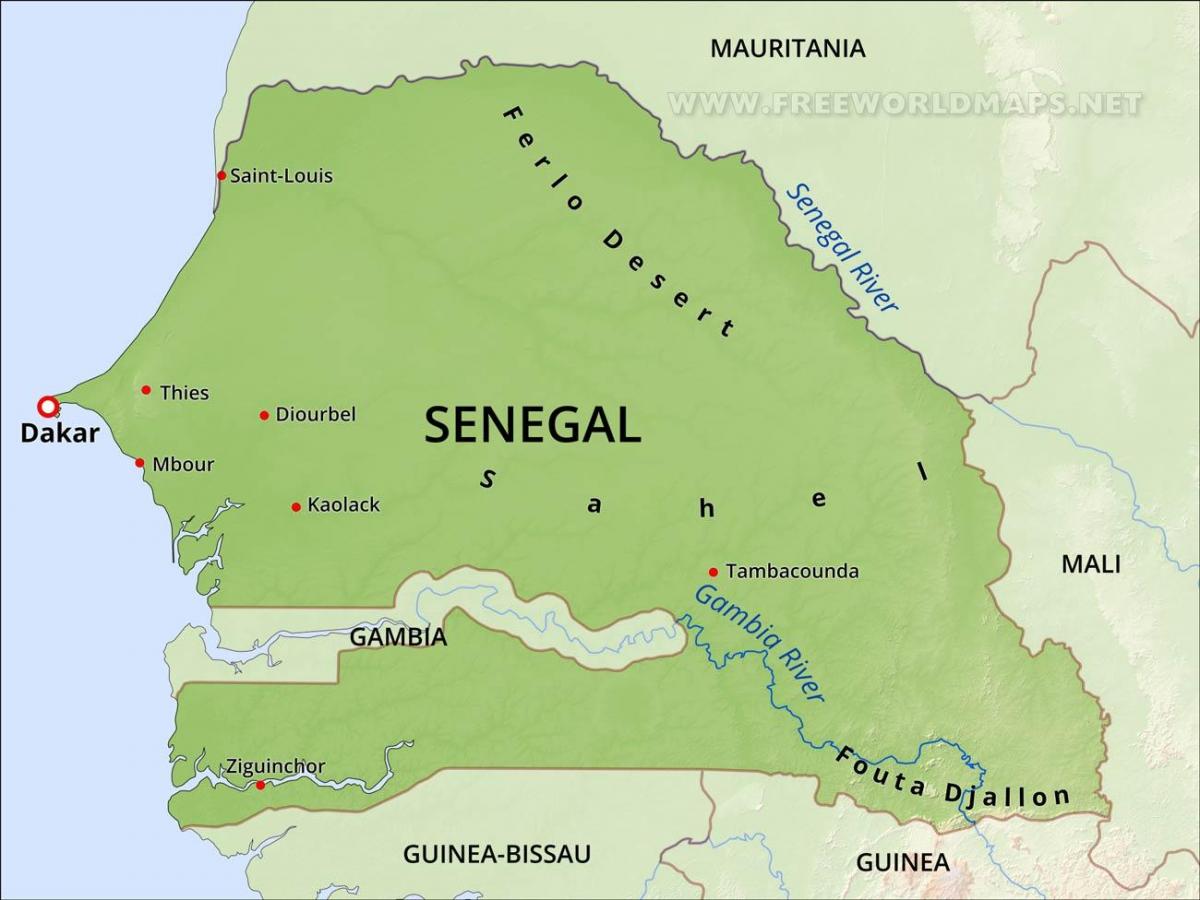 kort over den fysiske kort over Senegal