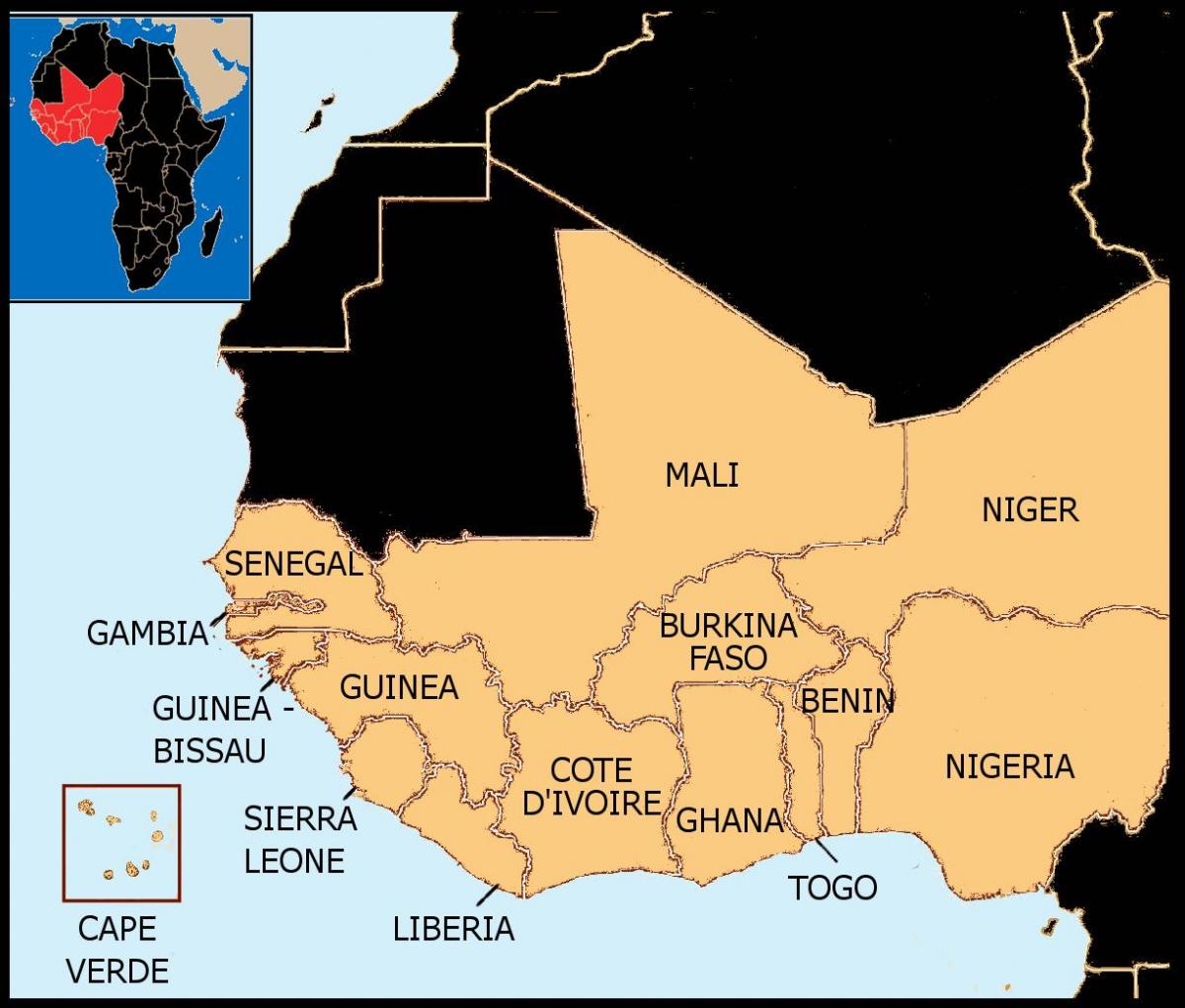 kort over Senegal kort vestafrika