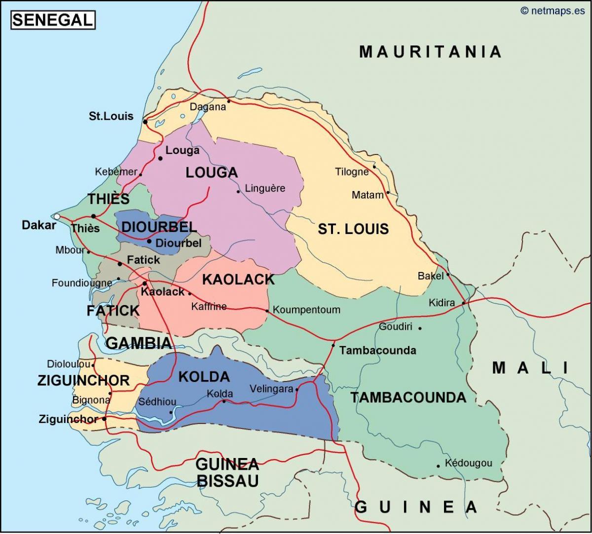 kort over Senegal land