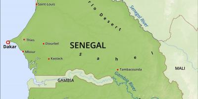 Kort over den fysiske kort over Senegal