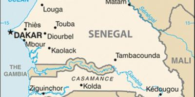 Kort over Senegal og de omkringliggende lande
